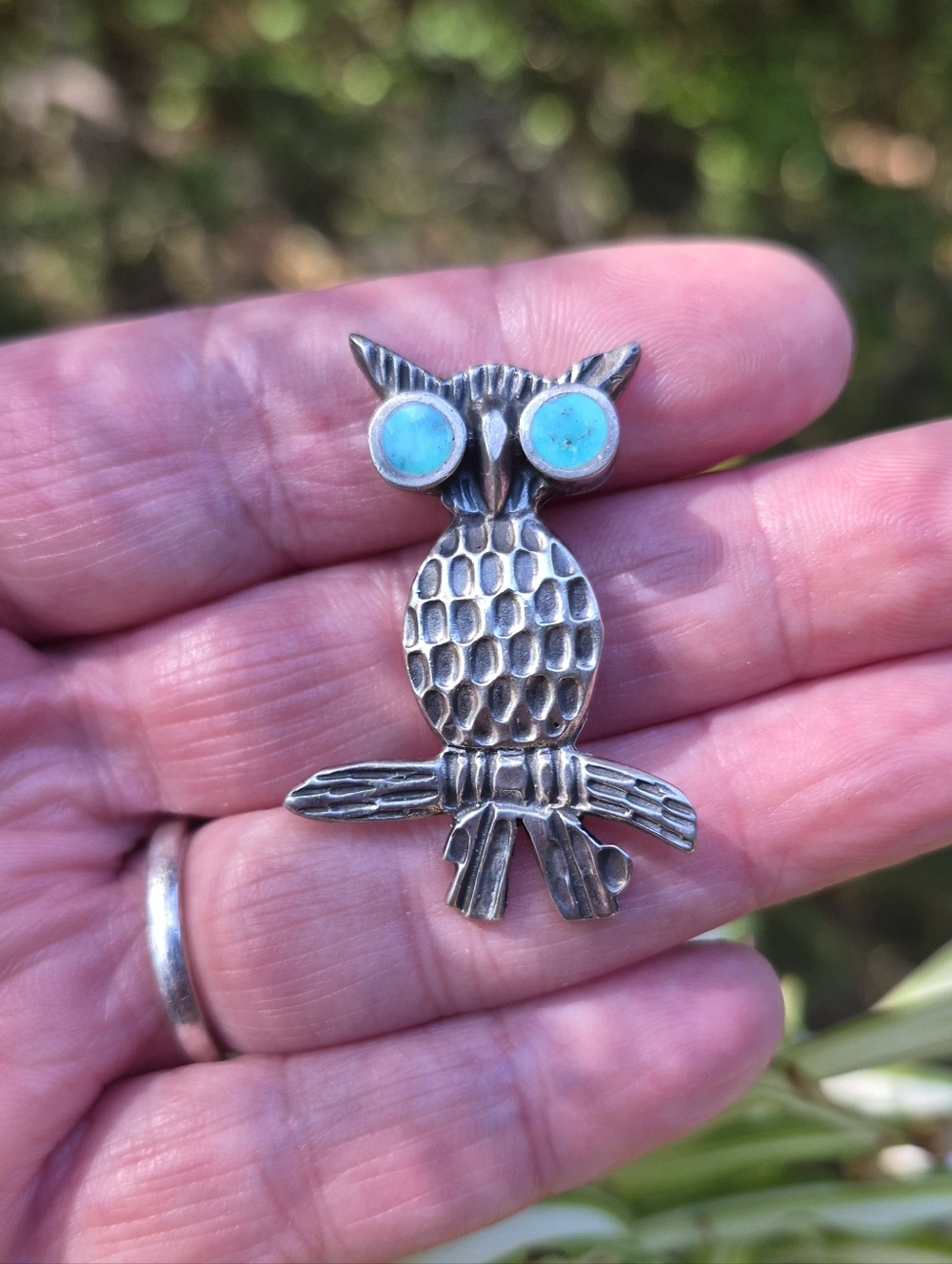 Vintage Owl Turquoise Eyes Sterling Silver 11.18 Grams Brooch Pin